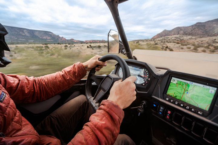 a man driving a car